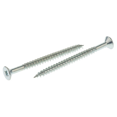 RS PRO Pozidriv Countersunk Steel Wood Screw Bright Zinc Plated, No. 10 Thread, 2.1/2in Length