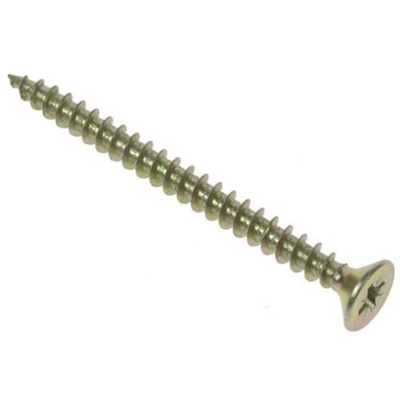 RS PRO Pozidriv Countersunk Steel Wood Screw Yellow Passivated, Zinc Plated, 3mm Thread, 16mm Length