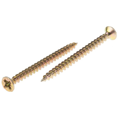 RS PRO Pozidriv Countersunk Steel Wood Screw Yellow Passivated, Zinc Plated, 3.5mm Thread, 45mm Length