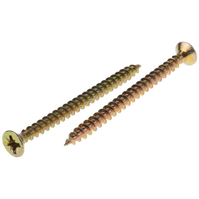 RS PRO Pozidriv Countersunk Steel Wood Screw Yellow Passivated, Zinc Plated, 4.5mm Thread, 60mm Length