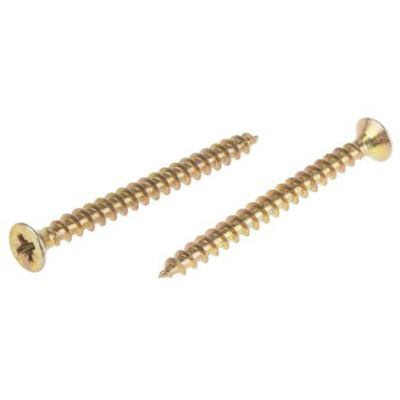 RS PRO Pozidriv Countersunk Steel Wood Screw Yellow Passivated, Zinc Plated, 5mm Thread, 60mm Length