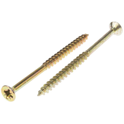 RS PRO Pozidriv Countersunk Steel Wood Screw Yellow Passivated, Zinc Plated, 6mm Thread, 90mm Length
