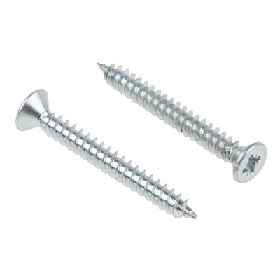 RS PRO Pozidriv Countersunk Steel Wood Screw Bright Zinc Plated, No. 4 Thread, 1in Length