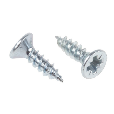 RS PRO Pozidriv Countersunk Steel Wood Screw Bright Zinc Plated, No. 6 Thread, 1/2in Length