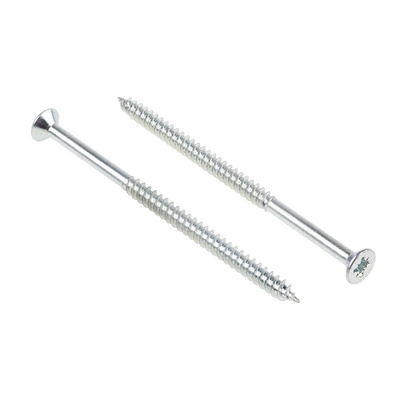 RS PRO Pozidriv Countersunk Steel Wood Screw Bright Zinc Plated, No. 8 Thread, 3in Length