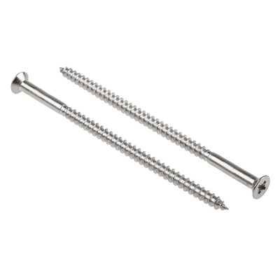 RS PRO Pozidriv Countersunk Stainless Steel Wood Screw, A2 304, 5mm Thread, 100mm Length