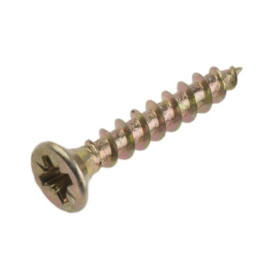 RS PRO Pozidriv Countersunk Steel Wood Screw Yellow Passivated, Zinc Plated, 4mm Thread, 25mm Length