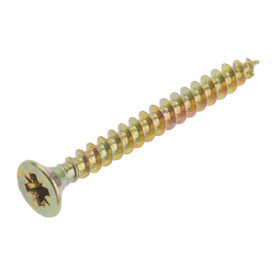 RS PRO Pozidriv Countersunk Steel Wood Screw Yellow Passivated, Zinc Plated, 4mm Thread, 40mm Length