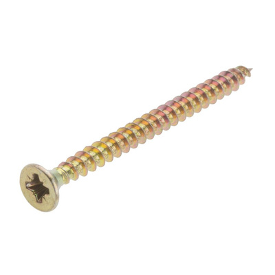 RS PRO Pozidriv Countersunk Steel Wood Screw Yellow Passivated, Zinc Plated, 4mm Thread, 50mm Length
