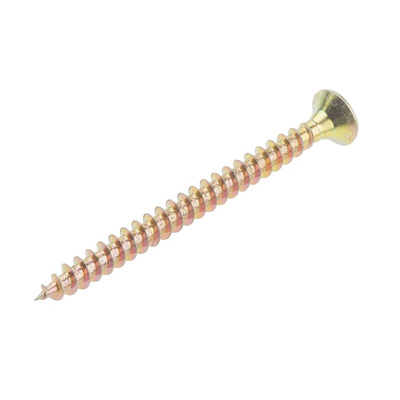 RS PRO Pozidriv Countersunk Steel Wood Screw Yellow Passivated, Zinc Plated, 4mm Thread, 50mm Length