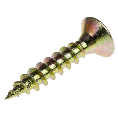 RS PRO Pozidriv Countersunk Steel Wood Screw Yellow Passivated, Zinc Plated, 4.5mm Thread, 25mm Length
