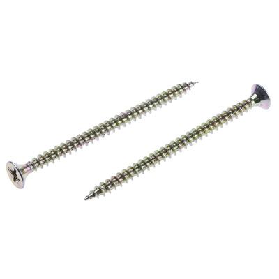 RS PRO Pozidriv Countersunk Steel Wood Screw Yellow Passivated, Zinc Plated, 4.5mm Thread, 70mm Length