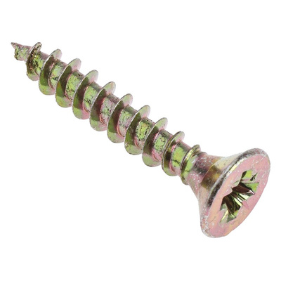 RS PRO Pozidriv Countersunk Steel Wood Screw Yellow Passivated, Zinc Plated, 5mm Thread, 30mm Length