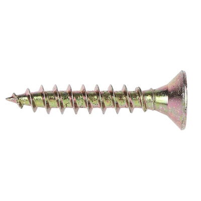 RS PRO Pozidriv Countersunk Steel Wood Screw Yellow Passivated, Zinc Plated, 5mm Thread, 30mm Length