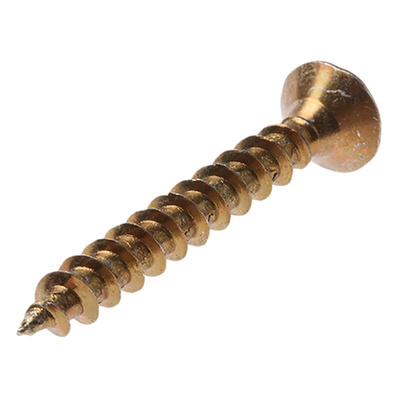 RS PRO Pozidriv Countersunk Steel Wood Screw Yellow Passivated, Zinc Plated, 5mm Thread, 40mm Length