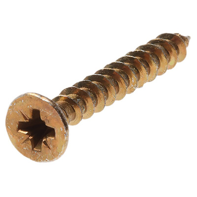 RS PRO Pozidriv Countersunk Steel Wood Screw Yellow Passivated, Zinc Plated, 5mm Thread, 40mm Length