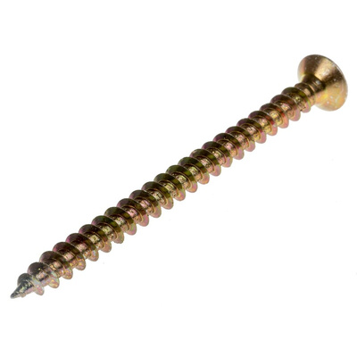 RS PRO Pozidriv Countersunk Steel Wood Screw Yellow Passivated, Zinc Plated, 5mm Thread, 70mm Length