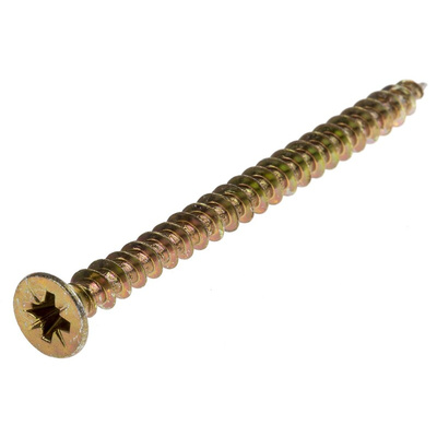 RS PRO Pozidriv Countersunk Steel Wood Screw Yellow Passivated, Zinc Plated, 5mm Thread, 70mm Length