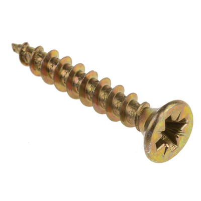 RS PRO Pozidriv Countersunk Steel Wood Screw Yellow Passivated, Zinc Plated, 6mm Thread, 40mm Length