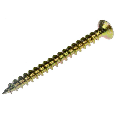 RS PRO Pozidriv Countersunk Steel Wood Screw Yellow Passivated, Zinc Plated, 6mm Thread, 70mm Length