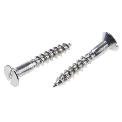 RS PRO Slot Countersunk Stainless Steel Wood Screw, A2 304, No. 8 Thread, 25mm Length