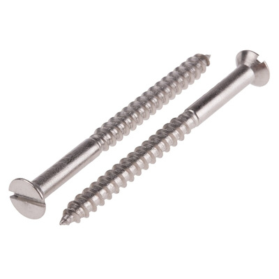 RS PRO Slot Countersunk Stainless Steel Wood Screw, A2 304, No. 8 Thread, 50mm Length
