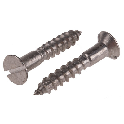 RS PRO Slot Countersunk Stainless Steel Wood Screw, A2 304, No. 10 Thread, 30mm Length