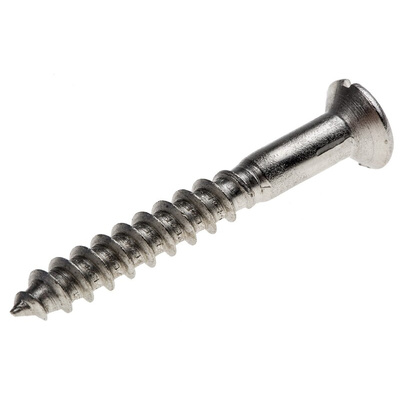RS PRO Slot Countersunk Stainless Steel Wood Screw, A2 304, No. 10 Thread, 40mm Length
