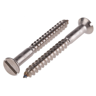 RS PRO Slot Countersunk Stainless Steel Wood Screw, A2 304, No. 10 Thread, 50mm Length