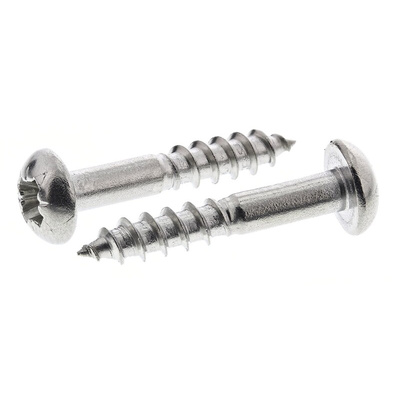 RS PRO Pozidriv Round Stainless Steel Wood Screw, A2 304, 3.5mm Thread, 20mm Length