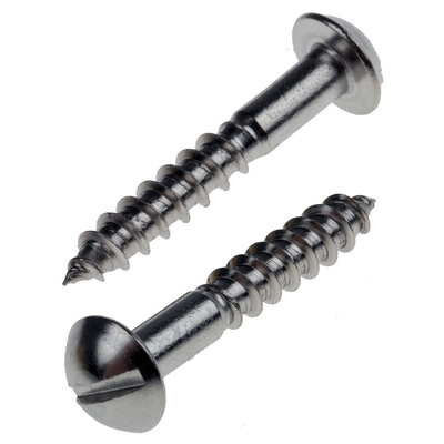 RS PRO Slot Round Stainless Steel Wood Screw, A2 304, 4mm Thread, 25mm Length