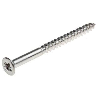 RS PRO Pozidriv Countersunk Stainless Steel Wood Screw, A2 304, 4mm Thread, 50mm Length