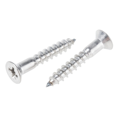RS PRO Pozidriv Countersunk Stainless Steel Wood Screw, A2 304, 5mm Thread, 30mm Length