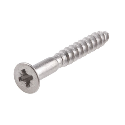 RS PRO Pozidriv Countersunk Stainless Steel Wood Screw, A2 304, 5mm Thread, 40mm Length