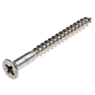 RS PRO Pozidriv Countersunk Stainless Steel Wood Screw, A2 304, 5mm Thread, 50mm Length