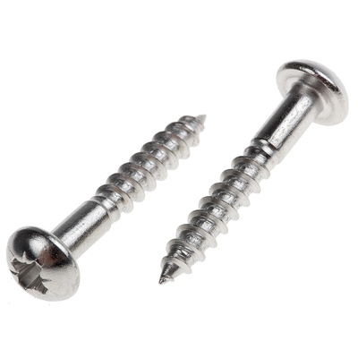 RS PRO Pozidriv Round Stainless Steel Wood Screw, A2 304, 4mm Thread, 25mm Length