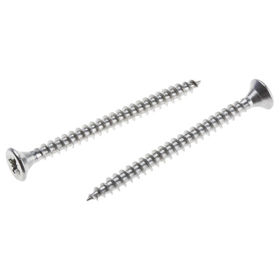 RS PRO Pozidriv Countersunk Stainless Steel Wood Screw, A2 304, 4mm Thread, 50mm Length