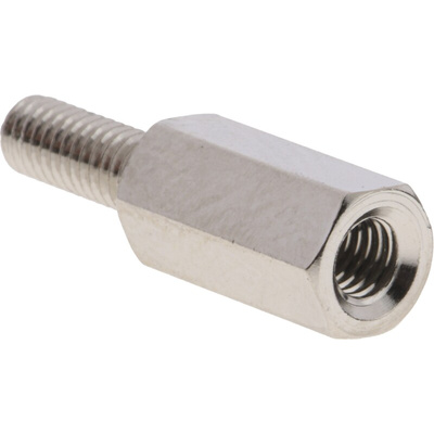 RS PRO Standoff, M3 x M3 Thread, 10mm Body, Brass, Male/Female, 8mm Stud