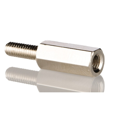 RS PRO Standoff, M3 x M3 Thread, 15mm Body, Brass, Male/Female, 8mm Stud