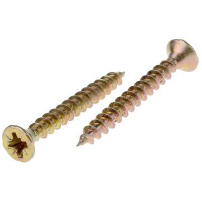 RS PRO Pozidriv Countersunk Steel Wood Screw Yellow Passivated, Zinc Plated, 4mm Thread, 35mm Length