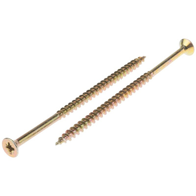 RS PRO Pozidriv Countersunk Steel Wood Screw Yellow Passivated, Zinc Plated, 5mm Thread, 100mm Length