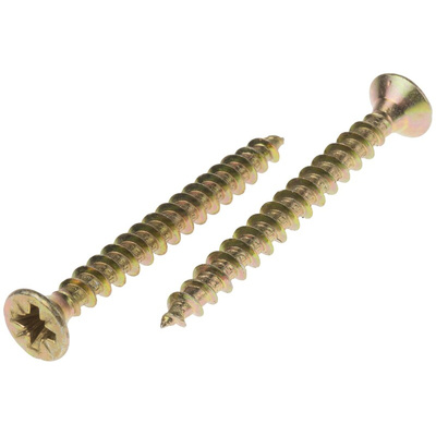 RS PRO Pozidriv Countersunk Steel Wood Screw Yellow Passivated, Zinc Plated, 6mm Thread, 60mm Length
