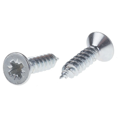 RS PRO Pozidriv Countersunk Steel Wood Screw Bright Zinc Plated, No. 4 Thread, 1/2in Length