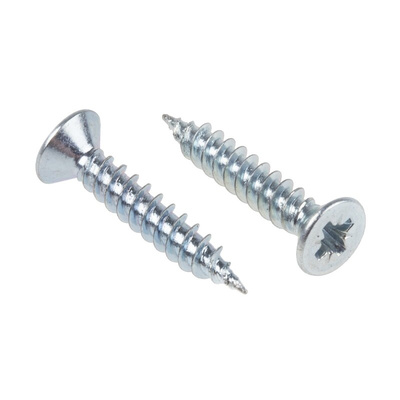 RS PRO Pozidriv Countersunk Steel Wood Screw Bright Zinc Plated, No. 4 Thread, 5/8in Length