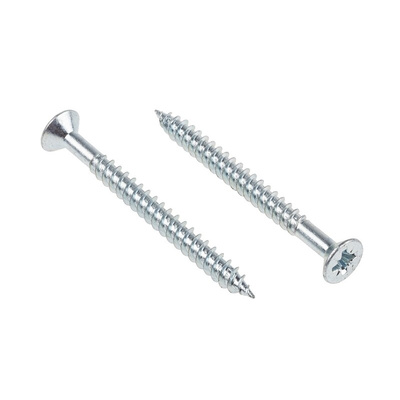 RS PRO Pozidriv Countersunk Steel Wood Screw Bright Zinc Plated, No. 12 Thread, 2.1/2in Length