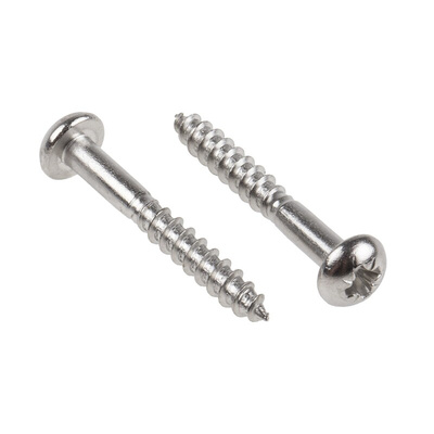 RS PRO Pozidriv Round Stainless Steel Wood Screw, A2 304, 4mm Thread, 30mm Length