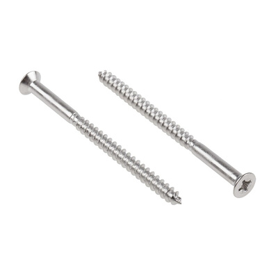 RS PRO Pozidriv Countersunk Stainless Steel Wood Screw, A2 304, 5mm Thread, 75mm Length