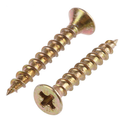 ULTI-MATE Pozisquare Countersunk Steel Wood Screw Yellow Passivated, Zinc Plated, 4mm Thread, 30mm Length