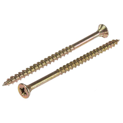 ULTI-MATE Pozisquare Countersunk Steel Wood Screw Yellow Passivated, Zinc Plated, 4mm Thread, 70mm Length