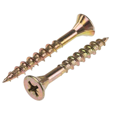 ULTI-MATE Pozisquare Countersunk Steel Wood Screw Yellow Passivated, Zinc Plated, 6mm Thread, 50mm Length